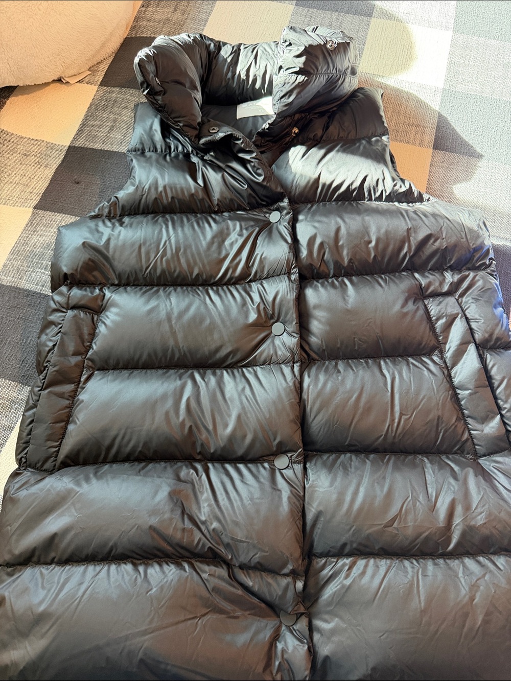 Athleta Black Quilted Puffer Vest with Hooded Collar